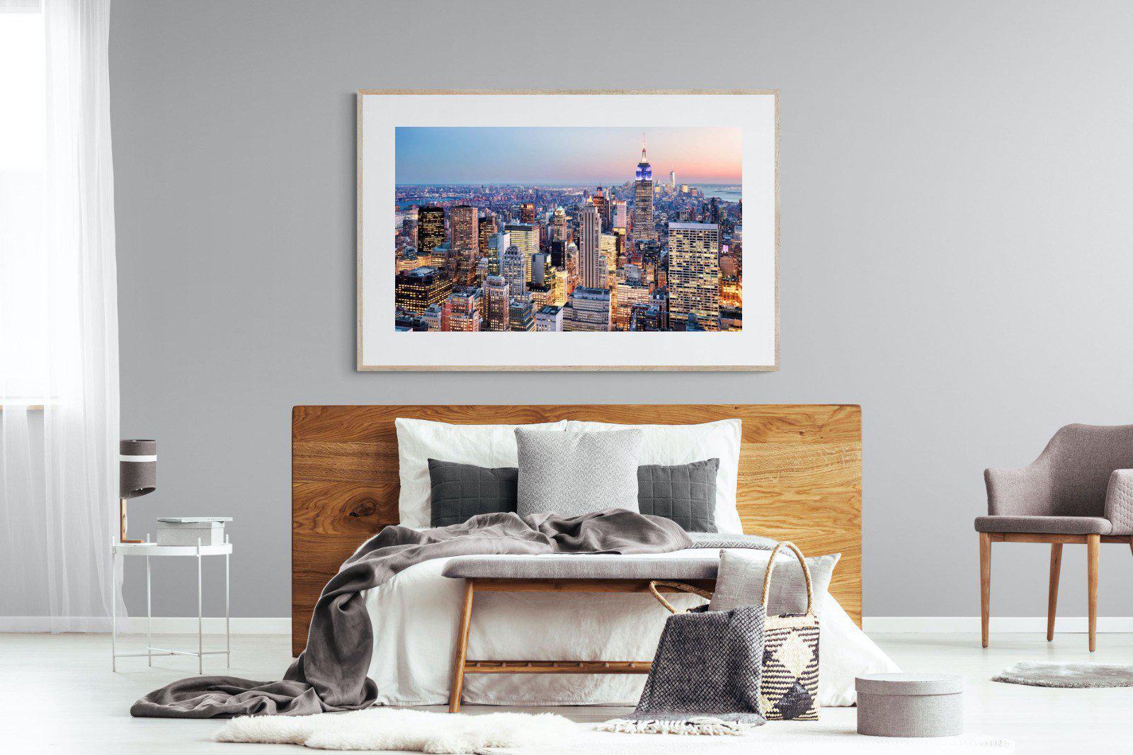 NYC Sunset-Wall_Art-150 x 100cm-Framed Print-Wood-Pixalot