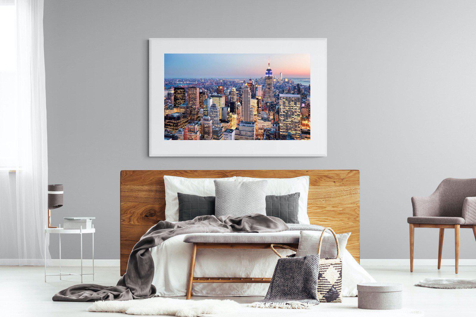 NYC Sunset-Wall_Art-150 x 100cm-Framed Print-White-Pixalot