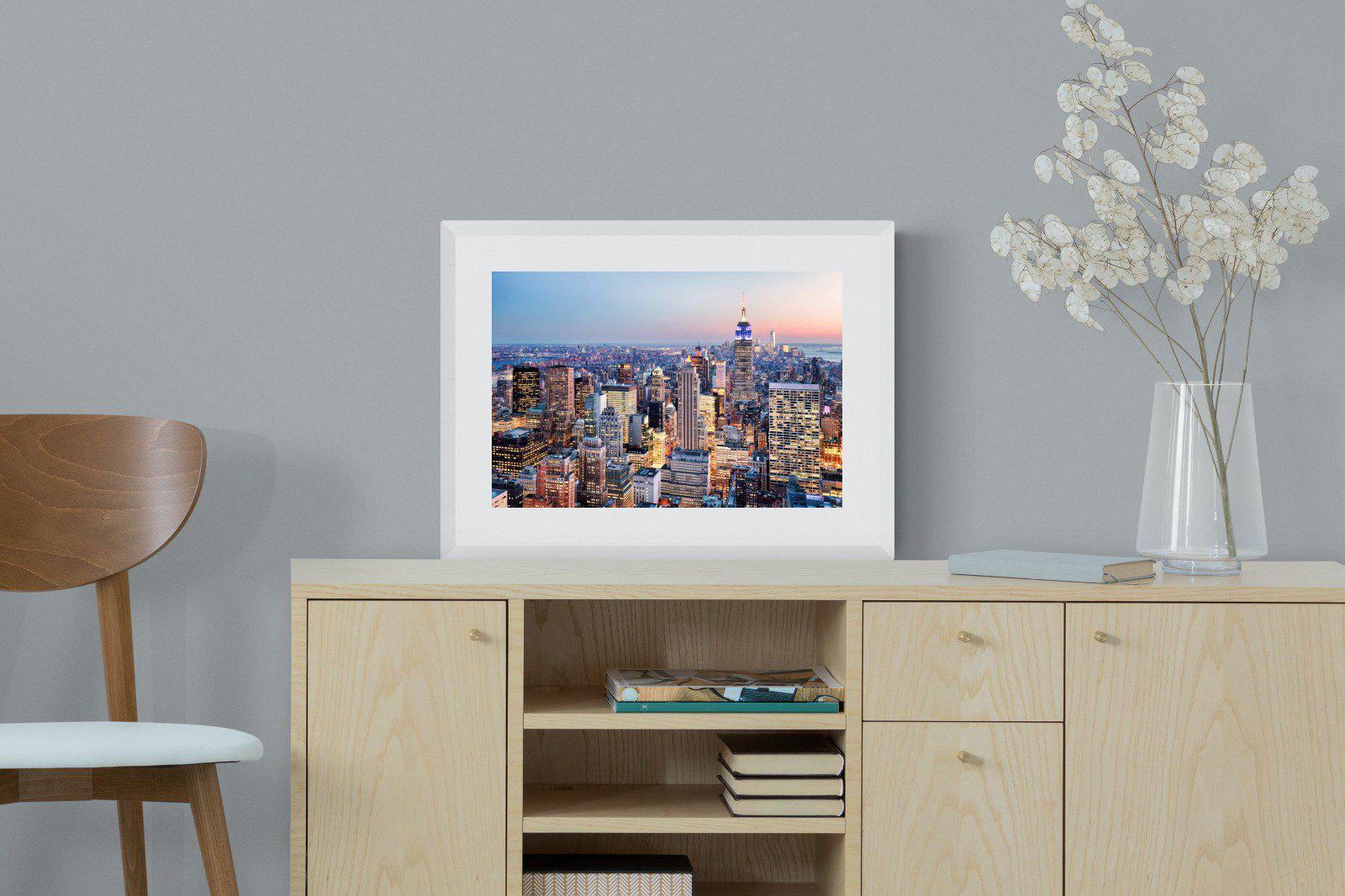 NYC Sunset-Wall_Art-60 x 45cm-Framed Print-White-Pixalot