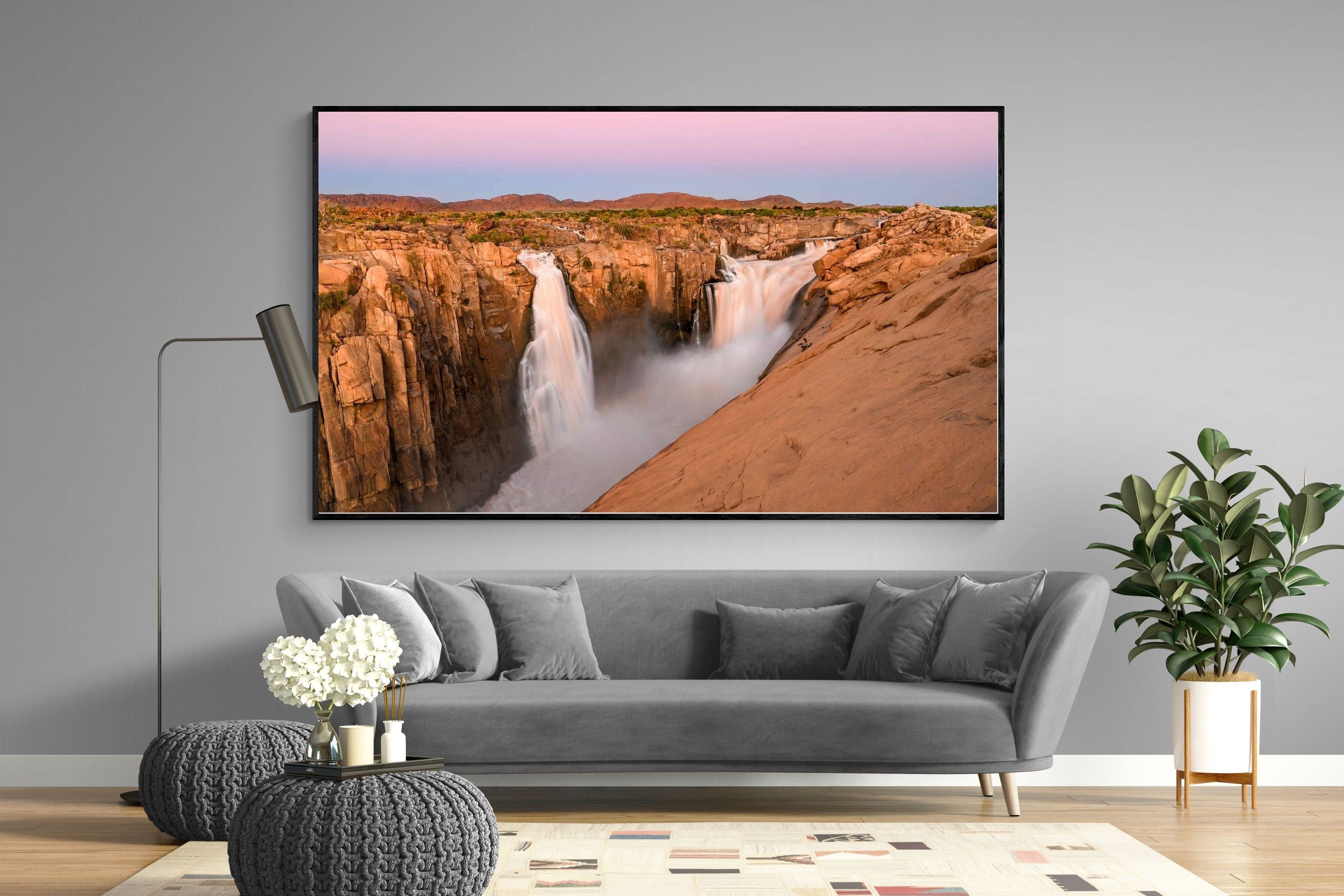 Namibian Falls-Wall_Art-220 x 130cm-Mounted Canvas-Black-Pixalot