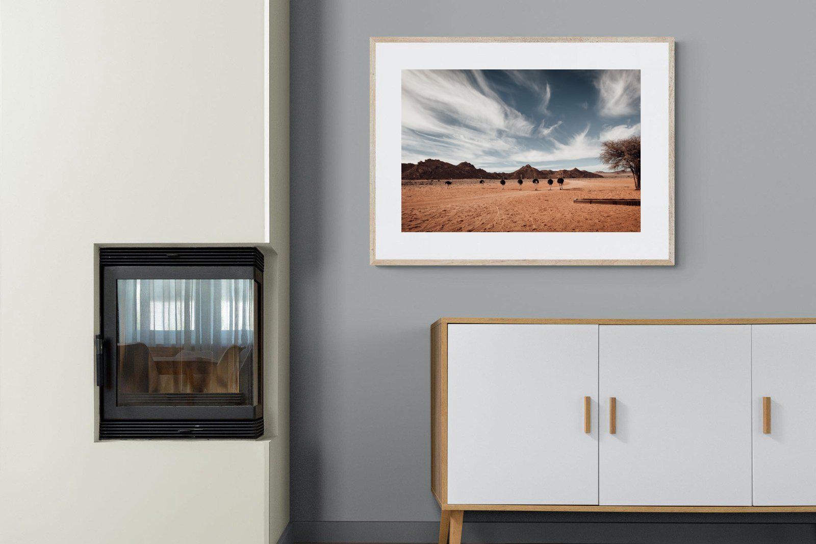 Namibian Ostrich-Wall_Art-100 x 75cm-Framed Print-Wood-Pixalot