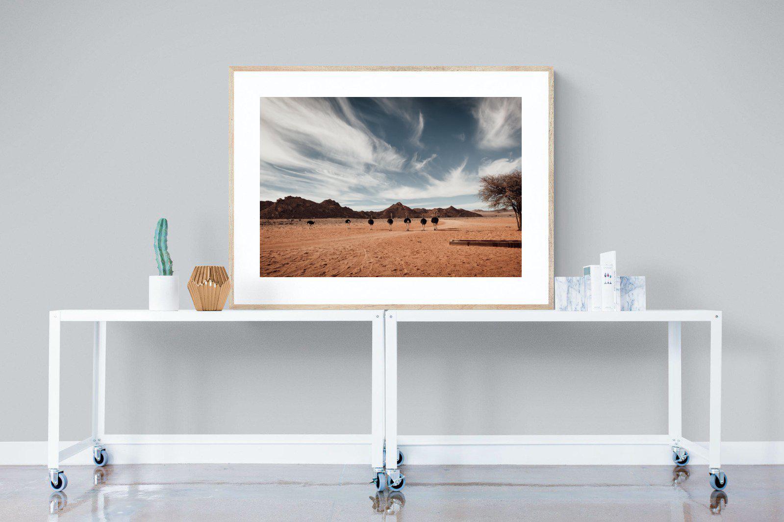 Namibian Ostrich-Wall_Art-120 x 90cm-Framed Print-Wood-Pixalot