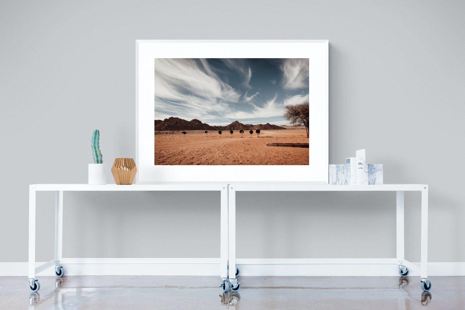 Namibian Ostrich-Wall_Art-120 x 90cm-Framed Print-White-Pixalot