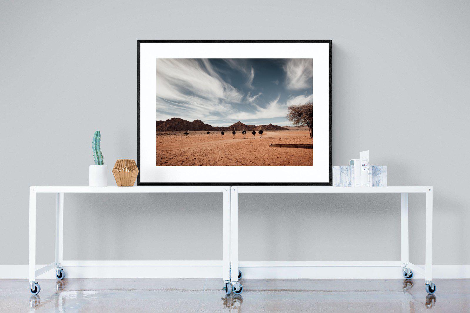 Namibian Ostrich-Wall_Art-120 x 90cm-Framed Print-Black-Pixalot