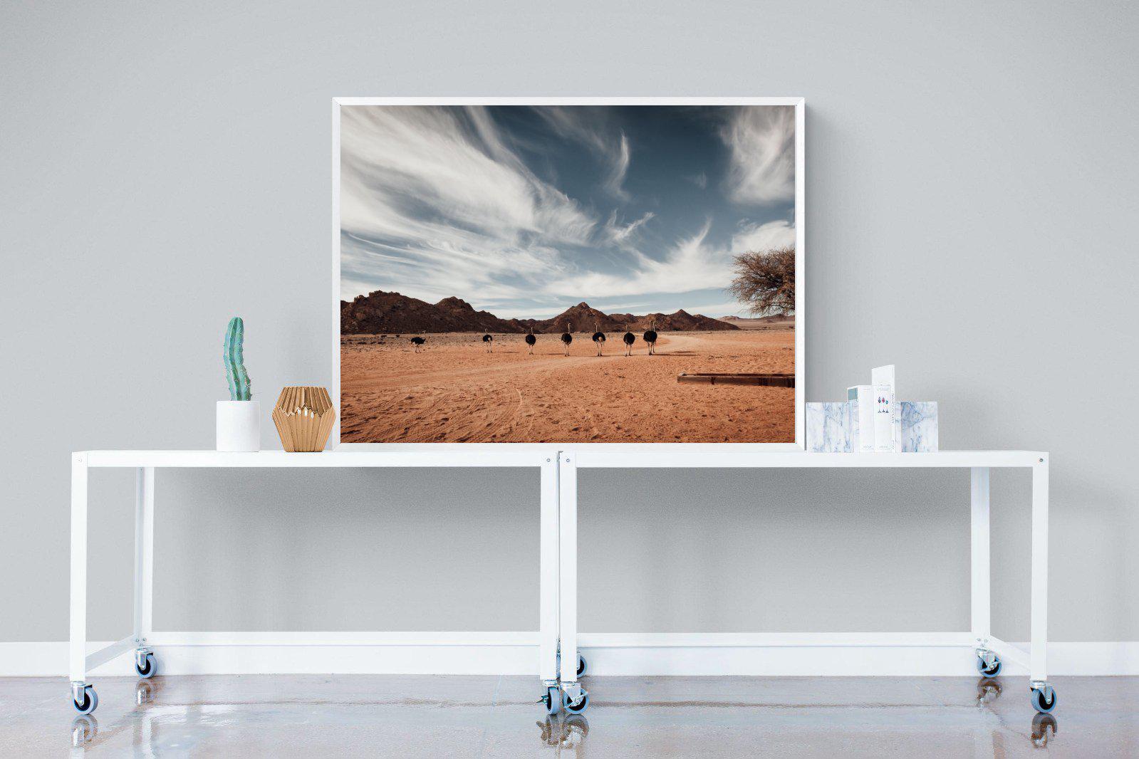 Namibian Ostrich-Wall_Art-120 x 90cm-Mounted Canvas-White-Pixalot