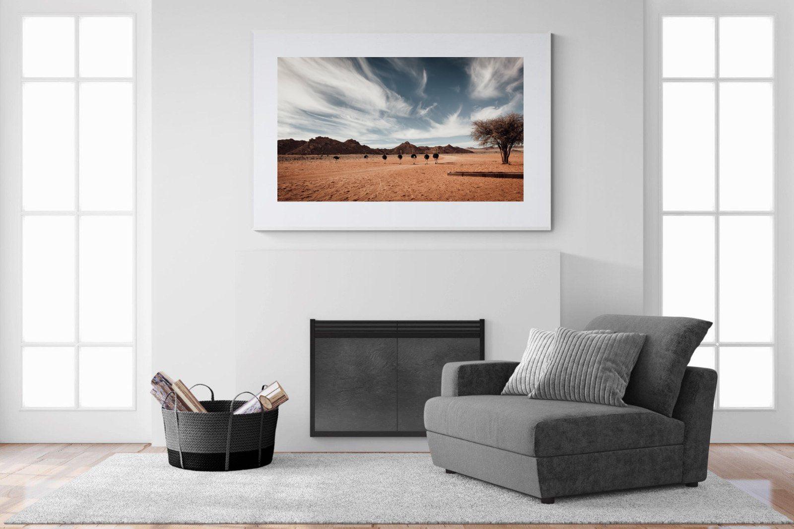 Namibian Ostrich-Wall_Art-150 x 100cm-Framed Print-White-Pixalot