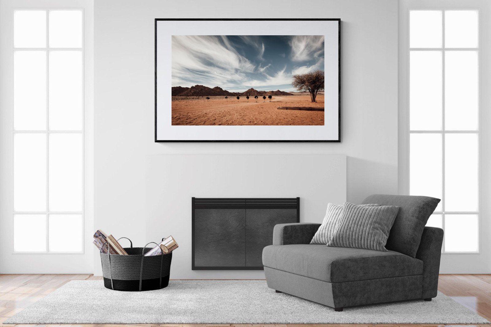Namibian Ostrich-Wall_Art-150 x 100cm-Framed Print-Black-Pixalot