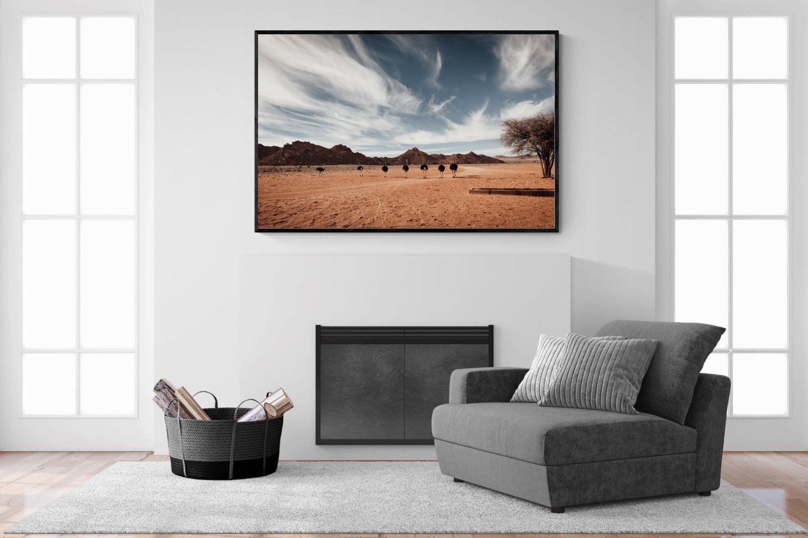 Namibian Ostrich-Wall_Art-150 x 100cm-Mounted Canvas-Black-Pixalot