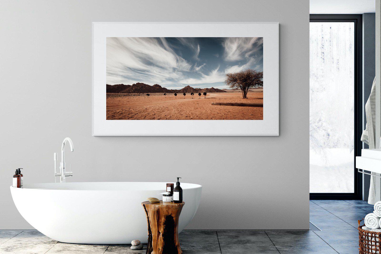 Namibian Ostrich-Wall_Art-180 x 110cm-Framed Print-White-Pixalot