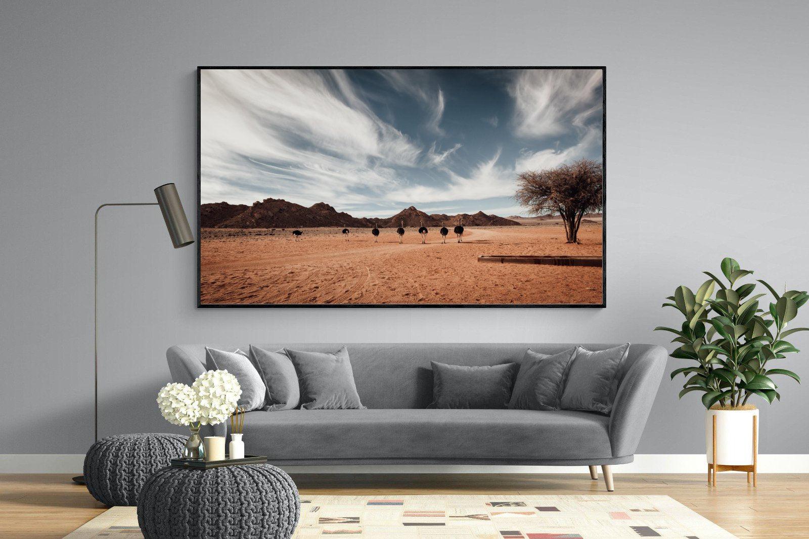 Namibian Ostrich-Wall_Art-220 x 130cm-Mounted Canvas-Black-Pixalot