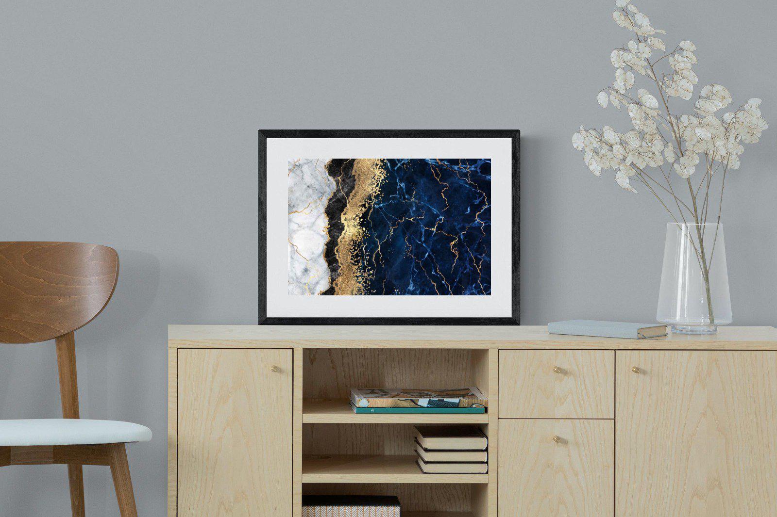 Navy & Gold-Wall_Art-60 x 45cm-Framed Print-Black-Pixalot