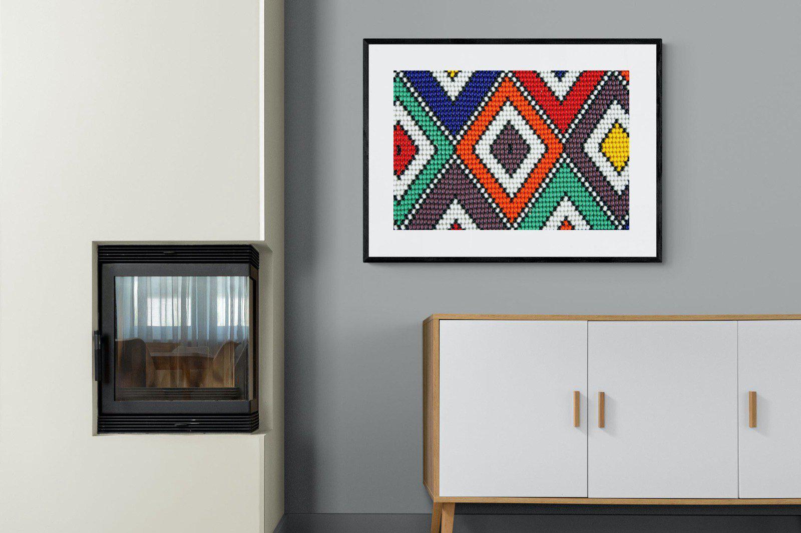 Ndebele Beads-Wall_Art-100 x 75cm-Framed Print-Black-Pixalot