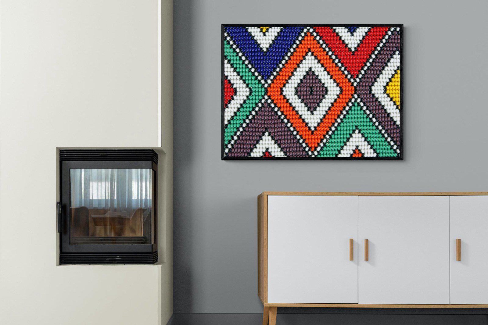 Ndebele Beads-Wall_Art-100 x 75cm-Mounted Canvas-Black-Pixalot