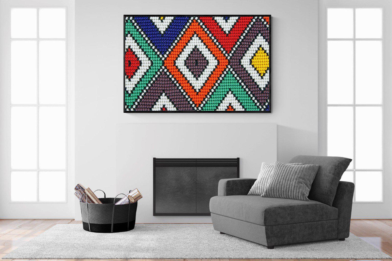 Ndebele Beads-Wall_Art-150 x 100cm-Mounted Canvas-Black-Pixalot