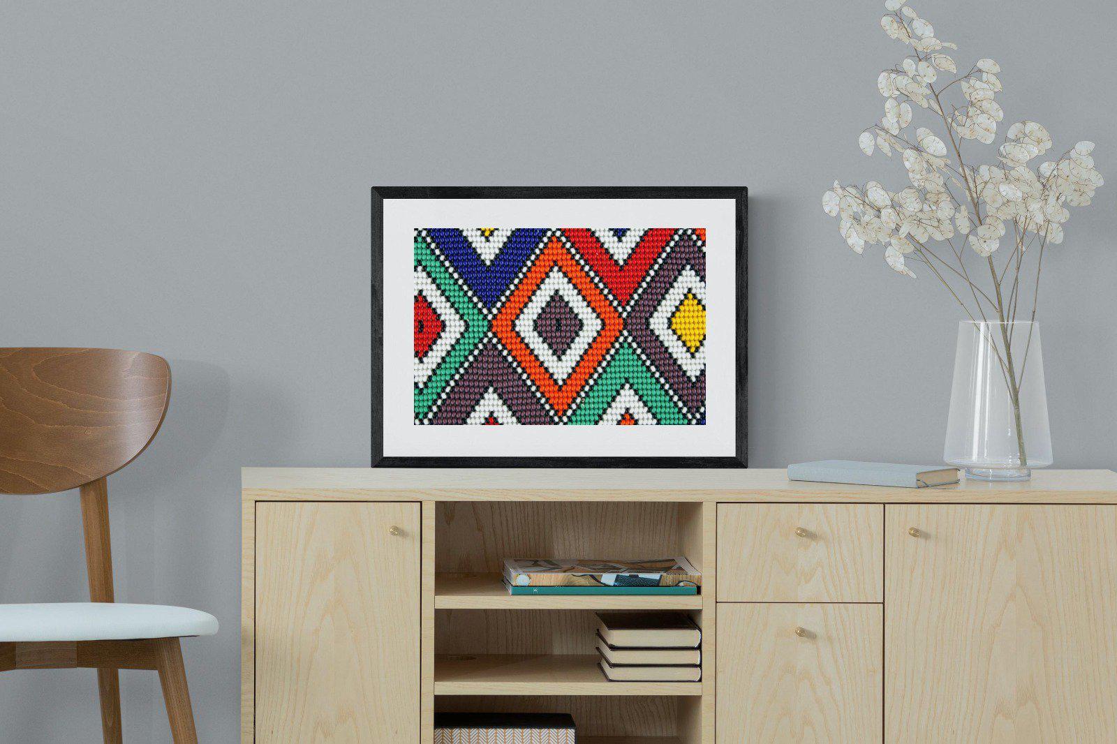 Ndebele Beads-Wall_Art-60 x 45cm-Framed Print-Black-Pixalot