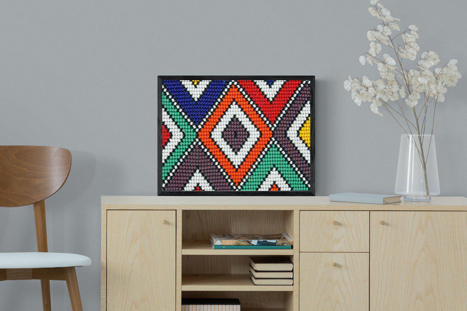 Ndebele Beads-Wall_Art-60 x 45cm-Mounted Canvas-Black-Pixalot