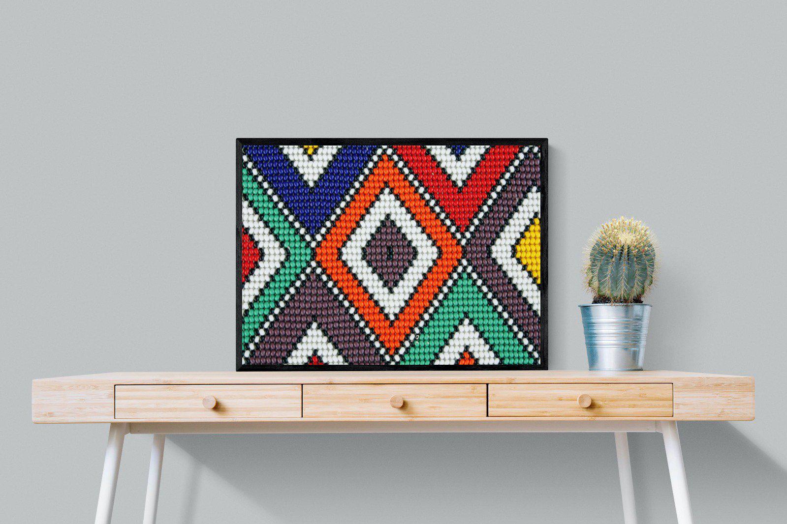 Ndebele Beads-Wall_Art-80 x 60cm-Mounted Canvas-Black-Pixalot