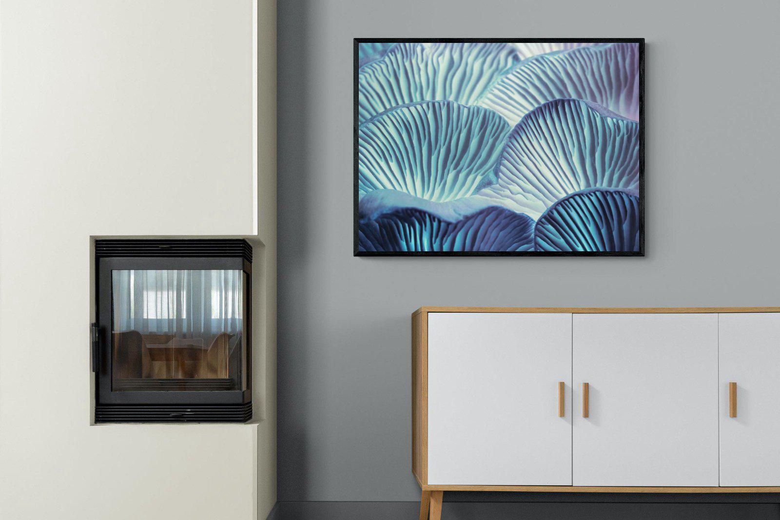 Neon Mushrooms-Wall_Art-100 x 75cm-Mounted Canvas-Black-Pixalot
