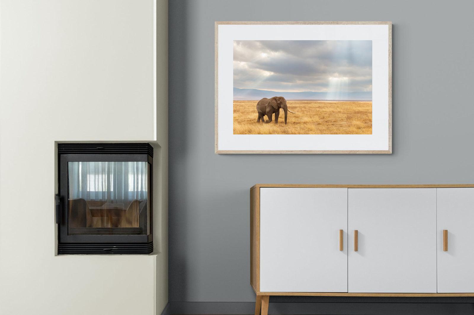 Ngorongoro Ele-Wall_Art-100 x 75cm-Framed Print-Wood-Pixalot