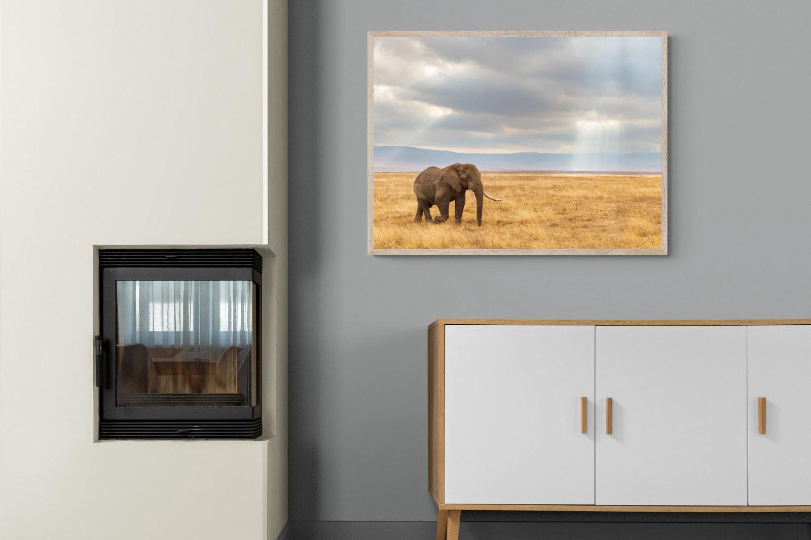 Ngorongoro Ele-Wall_Art-100 x 75cm-Mounted Canvas-Wood-Pixalot