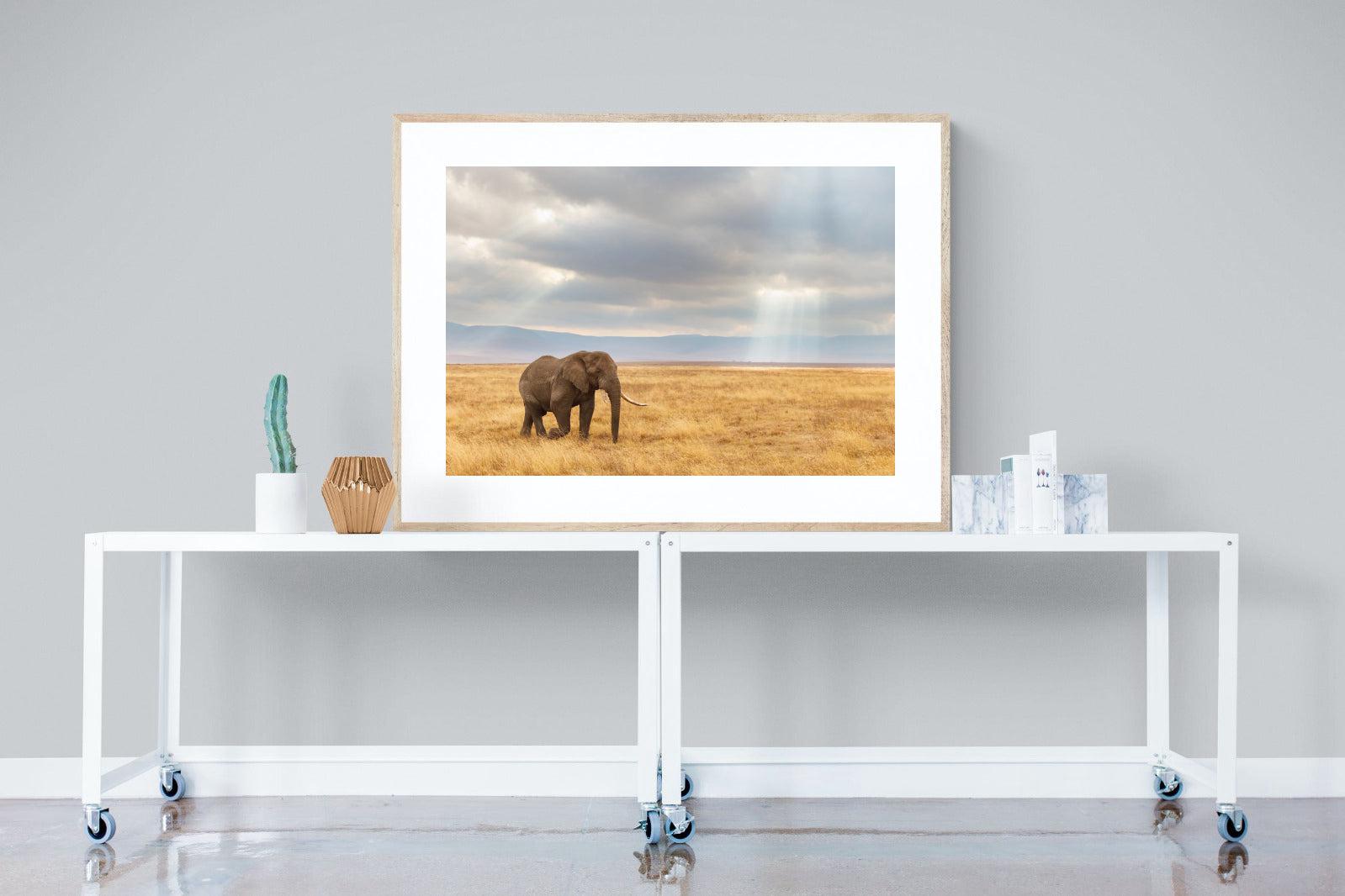 Ngorongoro Ele-Wall_Art-120 x 90cm-Framed Print-Wood-Pixalot