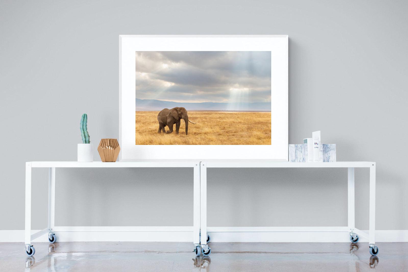 Ngorongoro Ele-Wall_Art-120 x 90cm-Framed Print-White-Pixalot