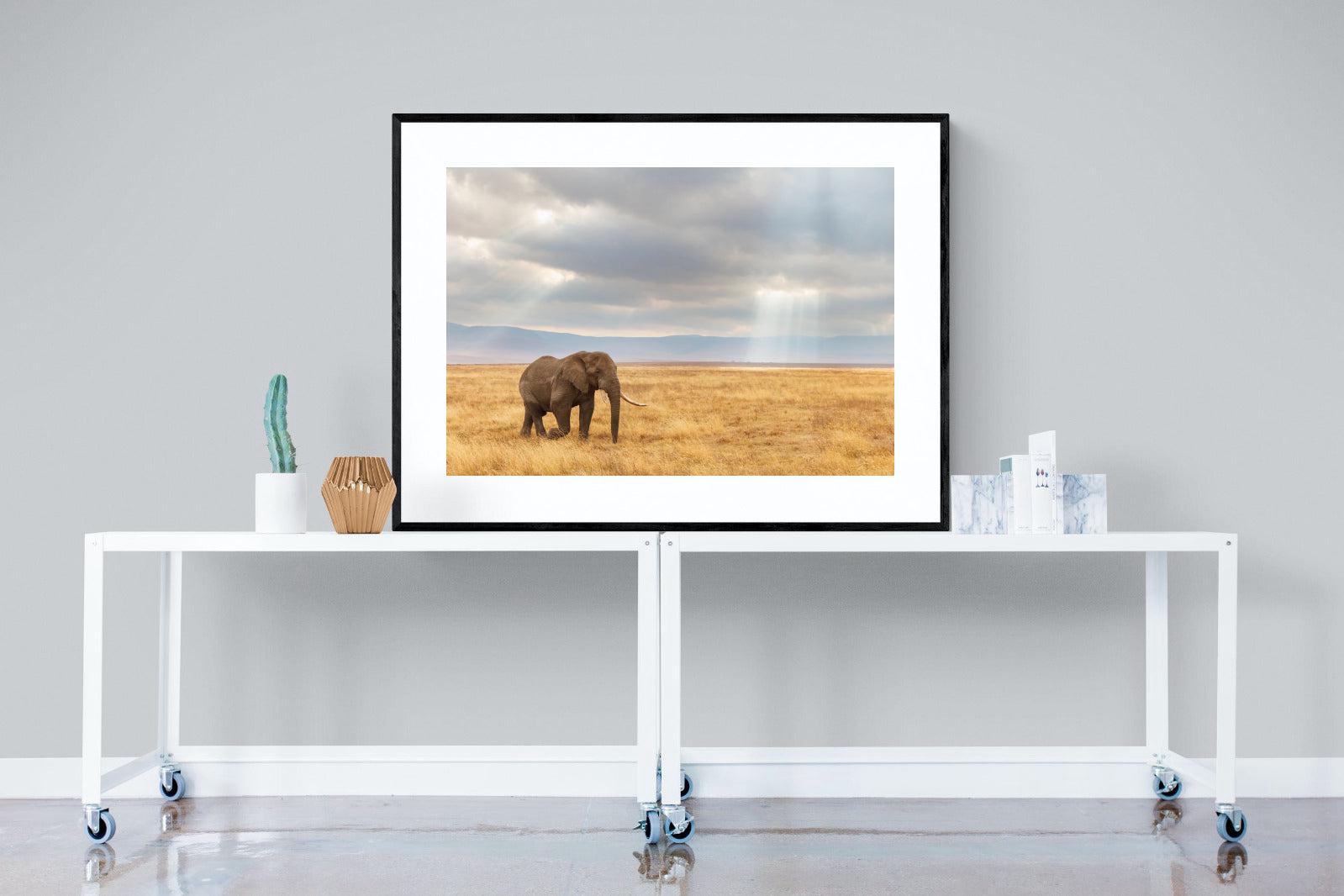 Ngorongoro Ele-Wall_Art-120 x 90cm-Framed Print-Black-Pixalot