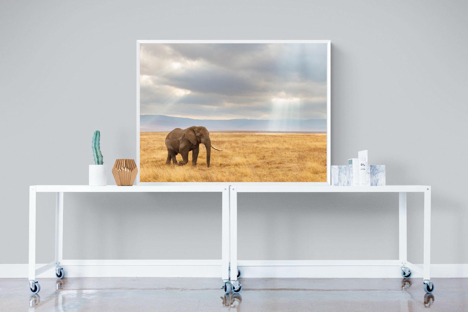 Ngorongoro Ele-Wall_Art-120 x 90cm-Mounted Canvas-White-Pixalot