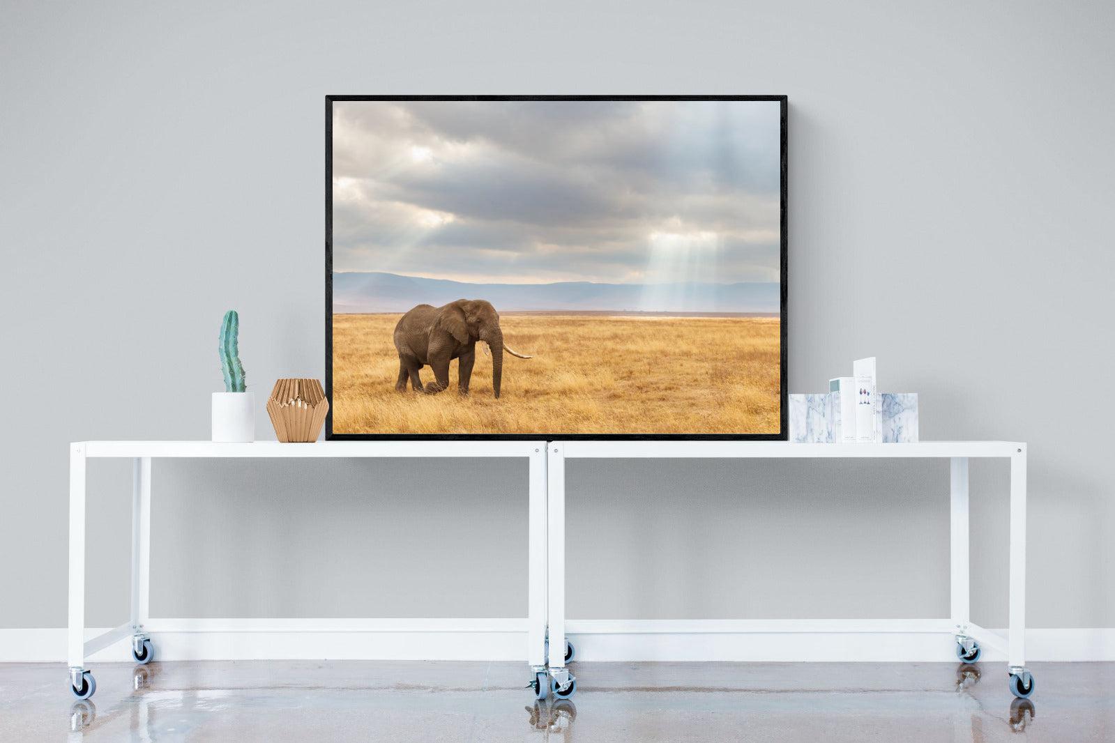 Ngorongoro Ele-Wall_Art-120 x 90cm-Mounted Canvas-Black-Pixalot
