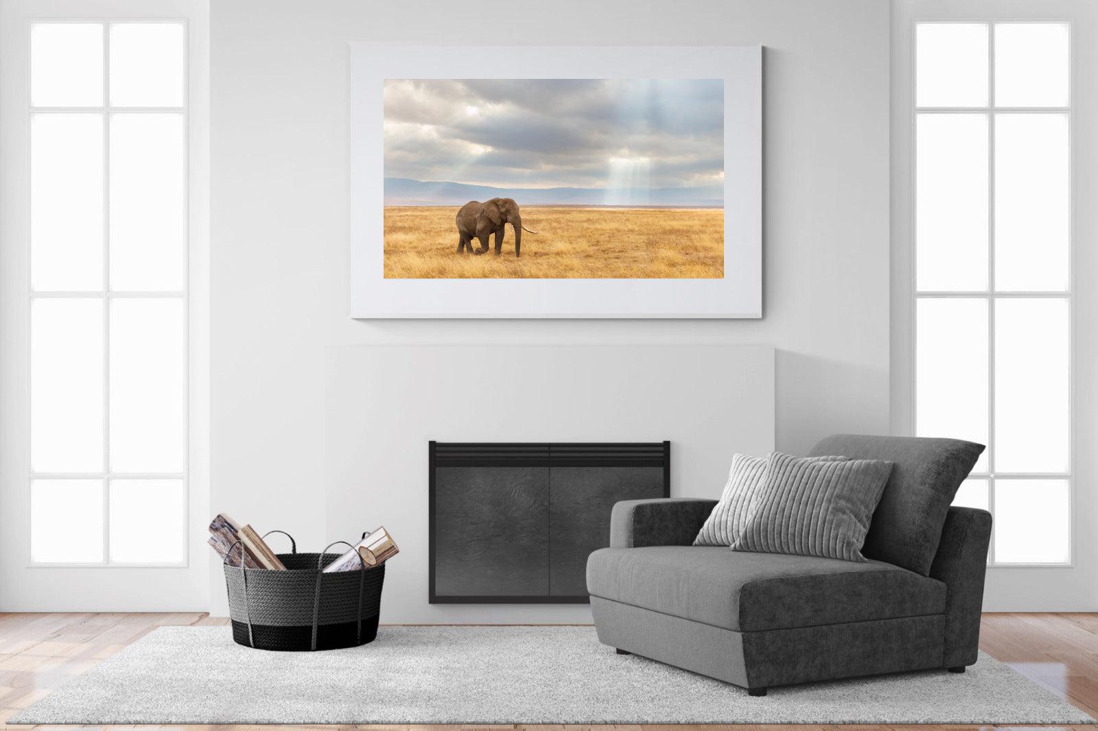 Ngorongoro Ele-Wall_Art-150 x 100cm-Framed Print-White-Pixalot
