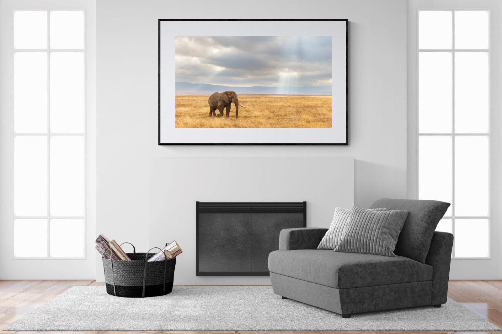 Ngorongoro Ele-Wall_Art-150 x 100cm-Framed Print-Black-Pixalot