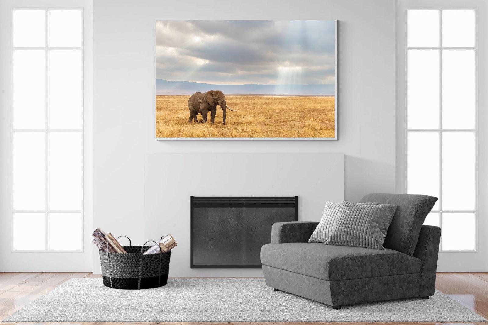 Ngorongoro Ele-Wall_Art-150 x 100cm-Mounted Canvas-White-Pixalot