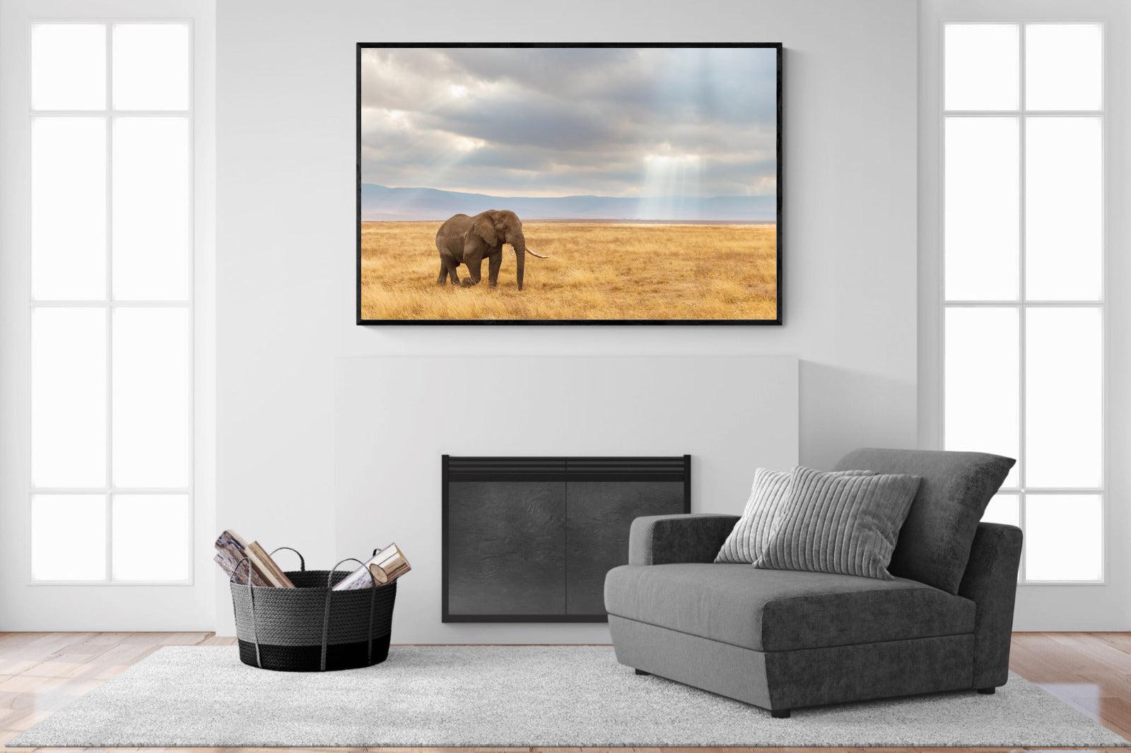 Ngorongoro Ele-Wall_Art-150 x 100cm-Mounted Canvas-Black-Pixalot