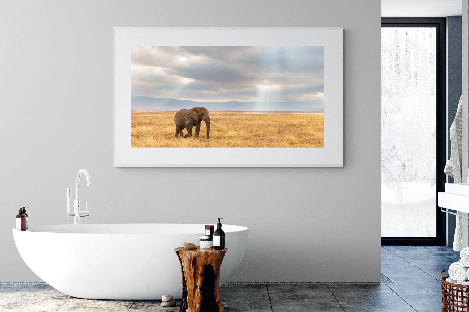 Ngorongoro Ele-Wall_Art-180 x 110cm-Framed Print-White-Pixalot