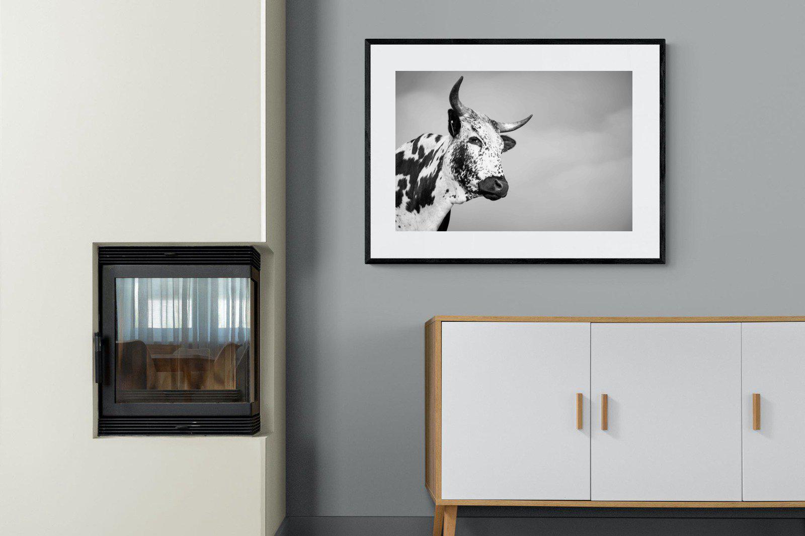 Nguni Bull-Wall_Art-100 x 75cm-Framed Print-Black-Pixalot