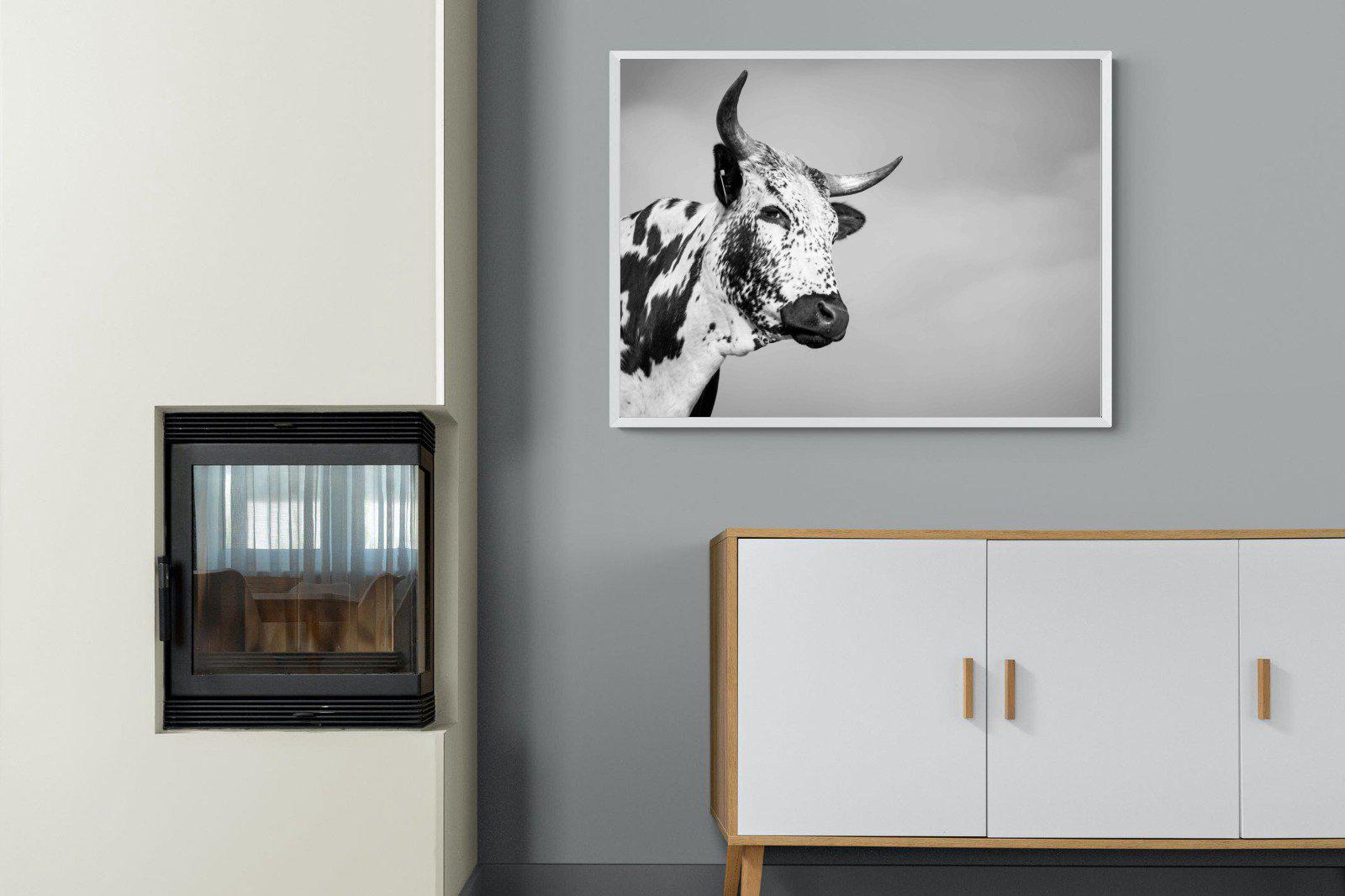 Nguni Bull-Wall_Art-100 x 75cm-Mounted Canvas-White-Pixalot