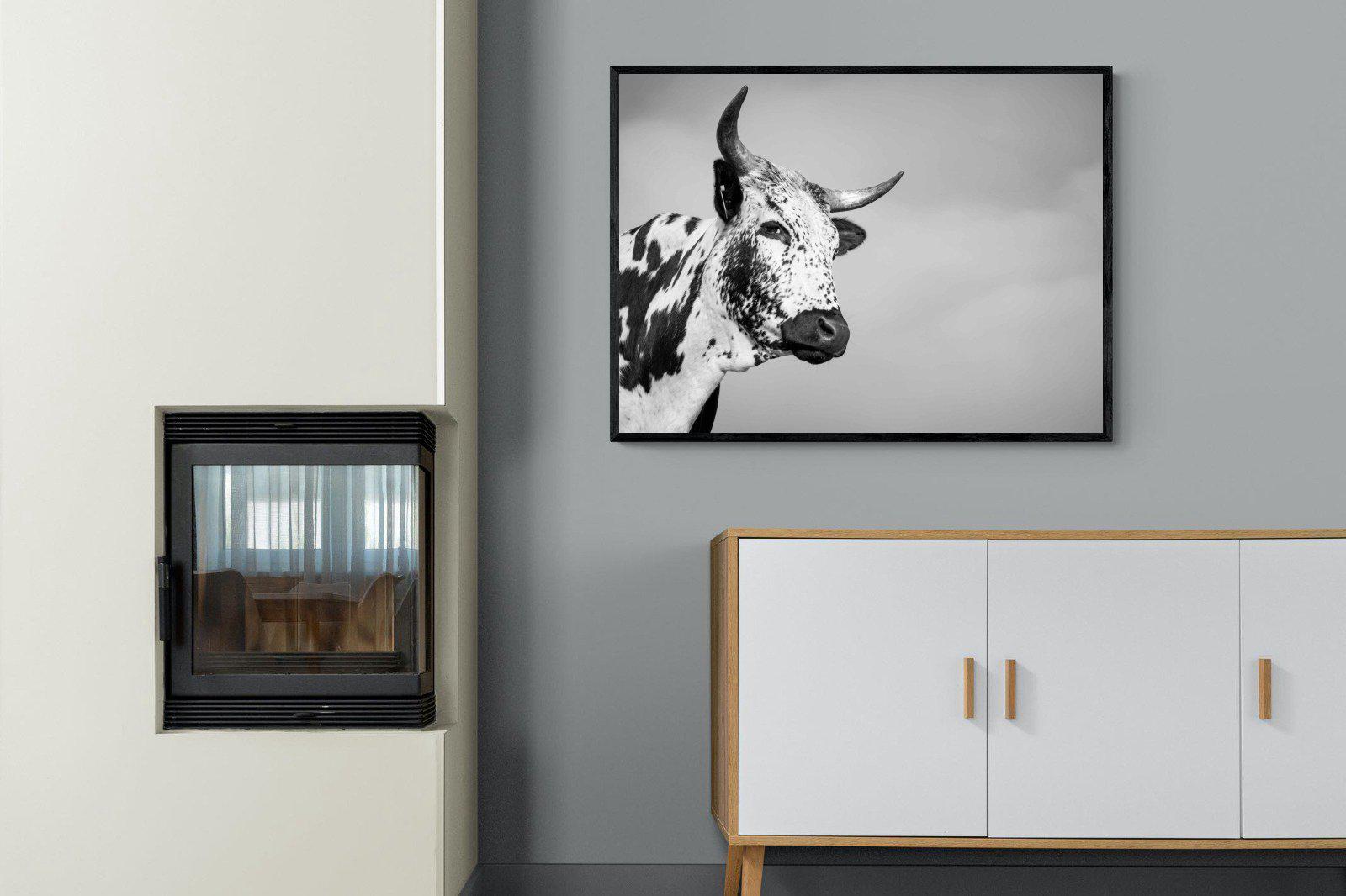 Nguni Bull-Wall_Art-100 x 75cm-Mounted Canvas-Black-Pixalot