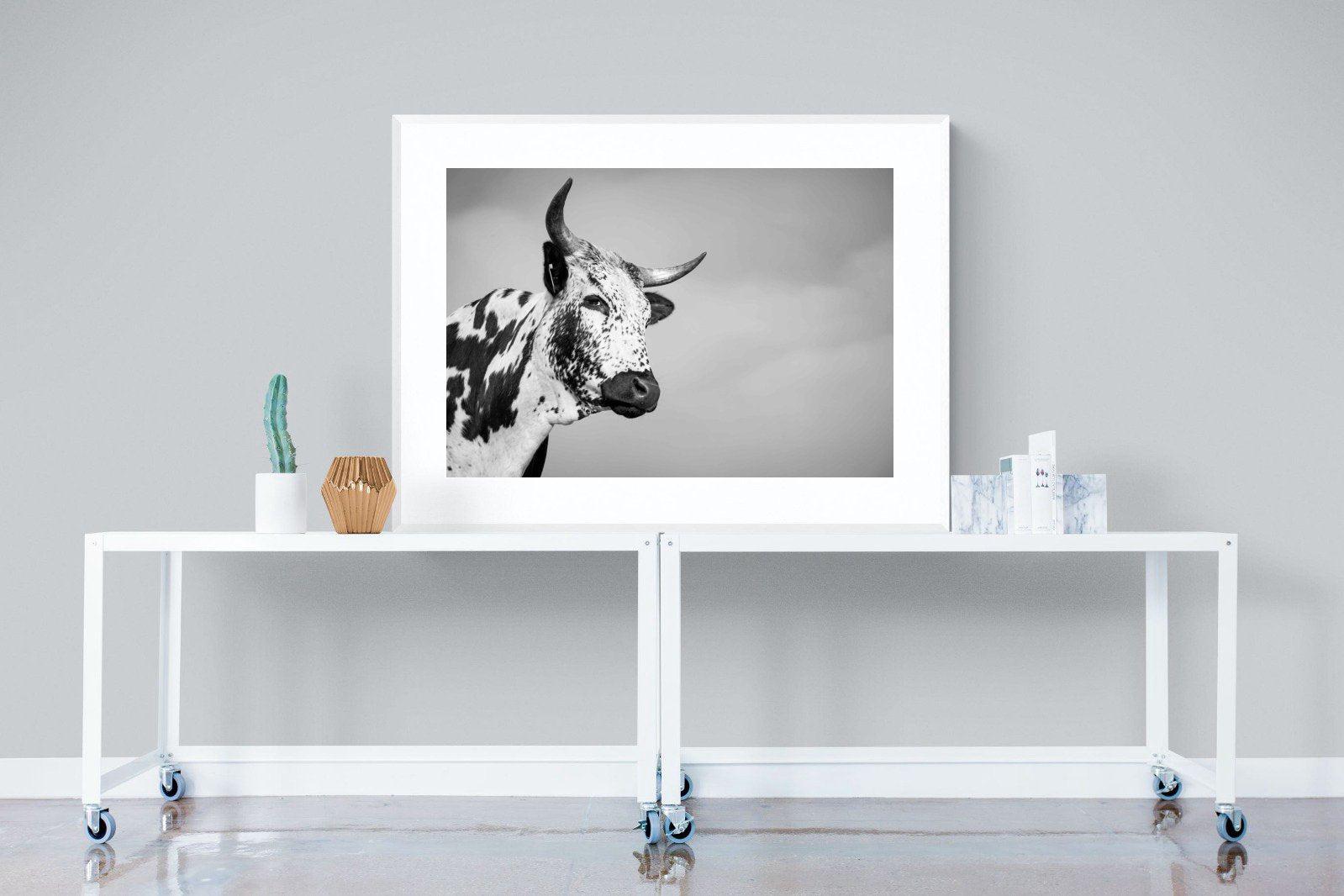 Nguni Bull-Wall_Art-120 x 90cm-Framed Print-White-Pixalot