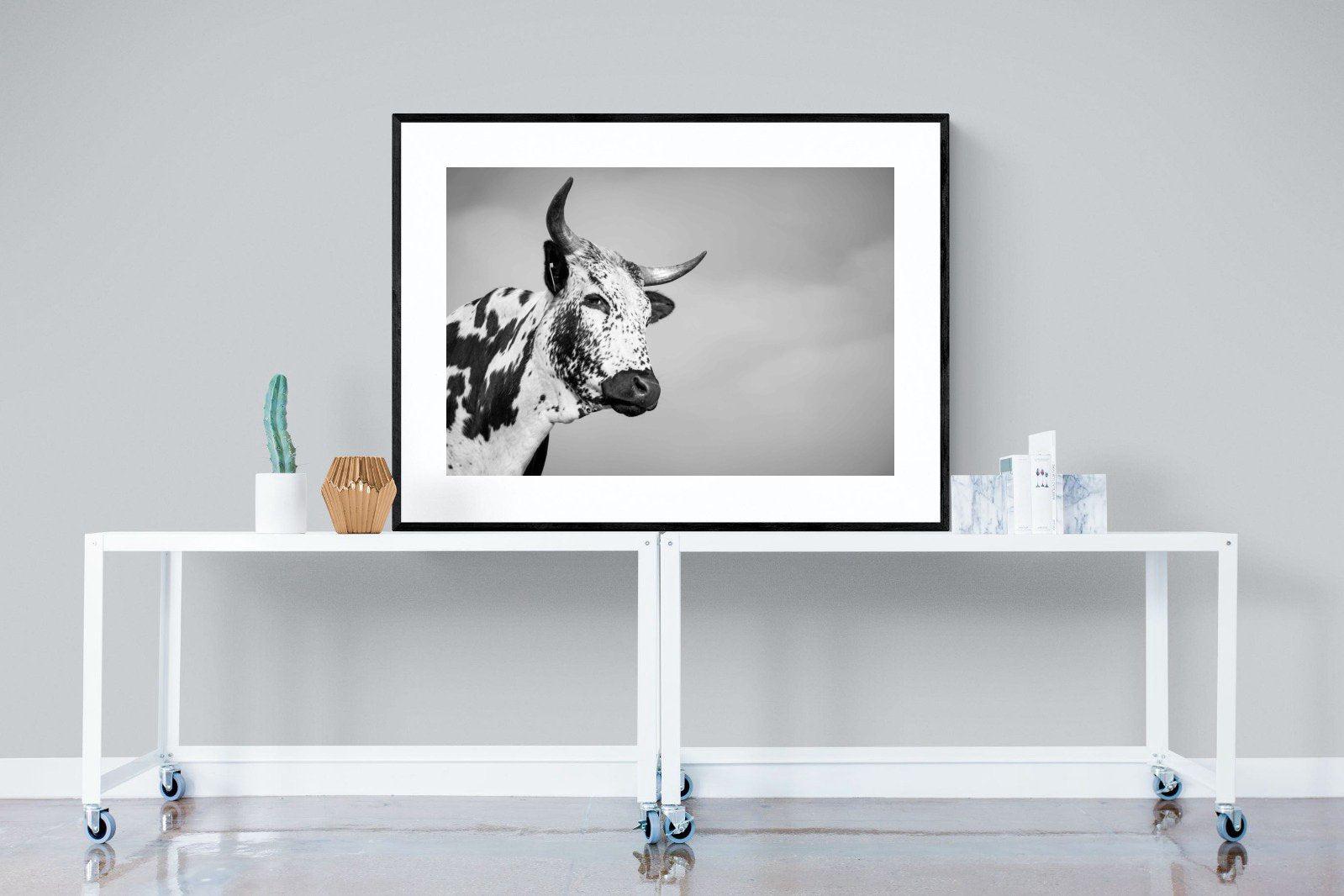 Nguni Bull-Wall_Art-120 x 90cm-Framed Print-Black-Pixalot