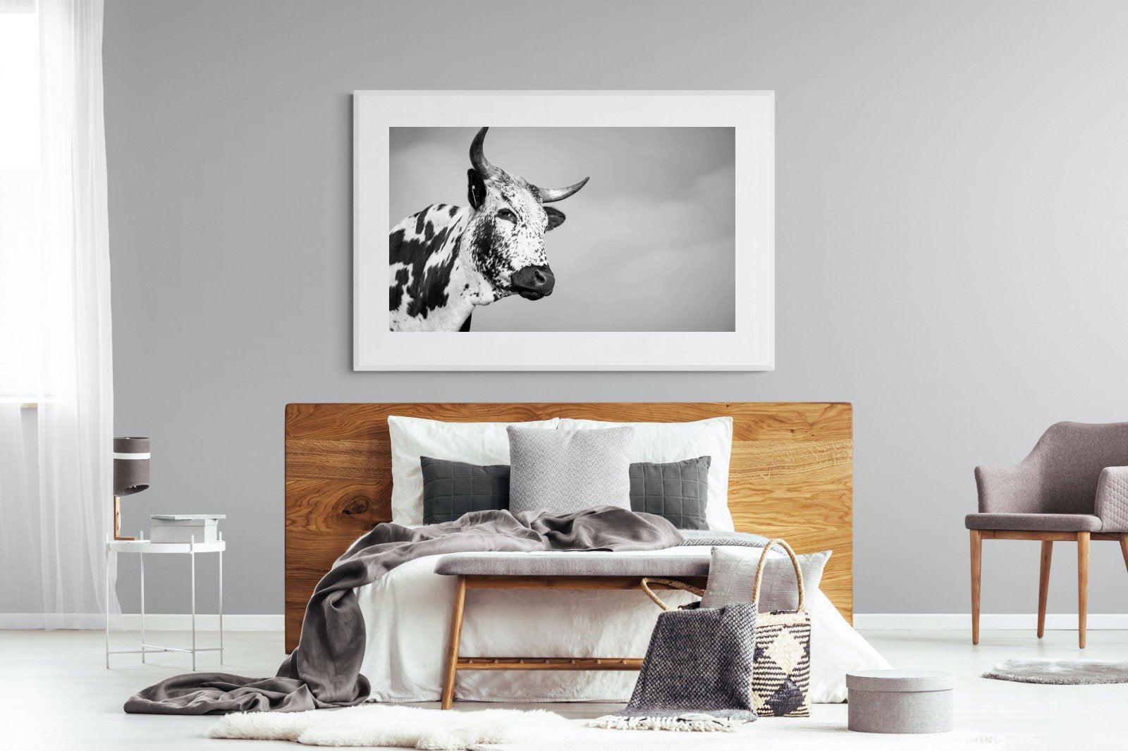 Nguni Bull-Wall_Art-150 x 100cm-Framed Print-White-Pixalot
