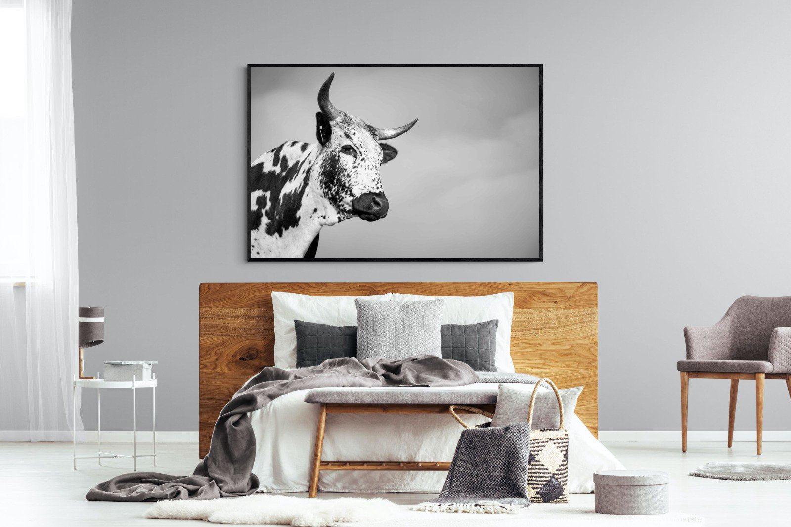 Nguni Bull-Wall_Art-150 x 100cm-Mounted Canvas-Black-Pixalot
