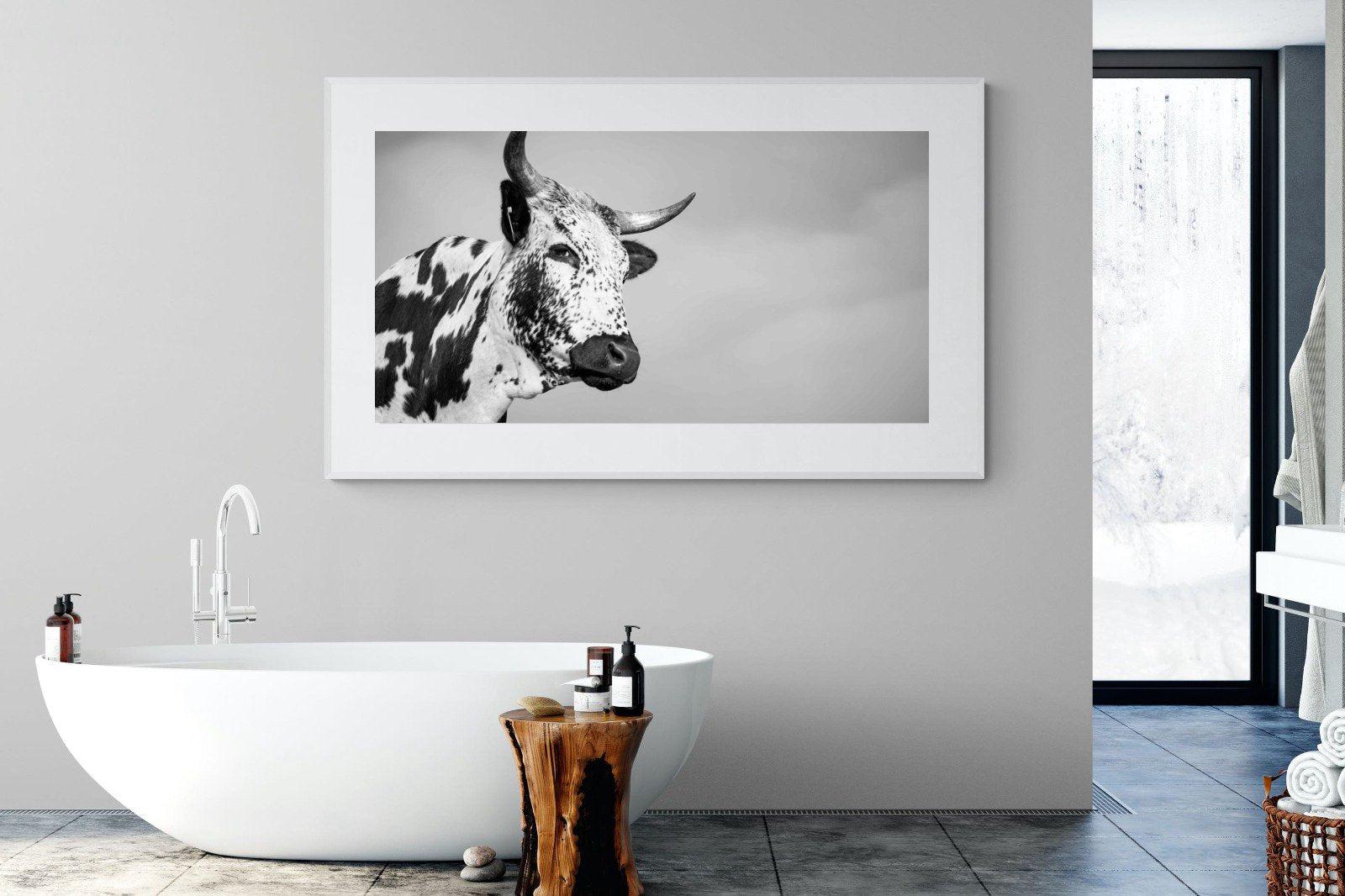 Nguni Bull-Wall_Art-180 x 110cm-Framed Print-White-Pixalot