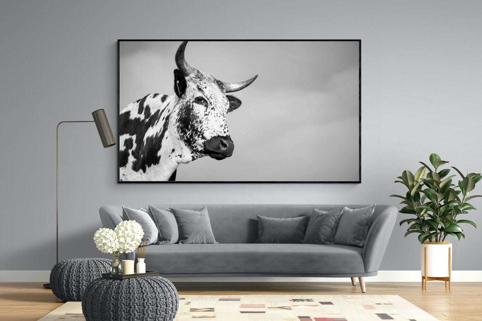 Nguni Bull-Wall_Art-220 x 130cm-Mounted Canvas-Black-Pixalot