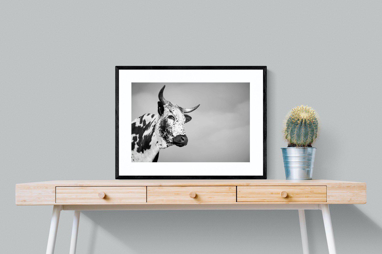 Nguni Bull-Wall_Art-80 x 60cm-Framed Print-Black-Pixalot