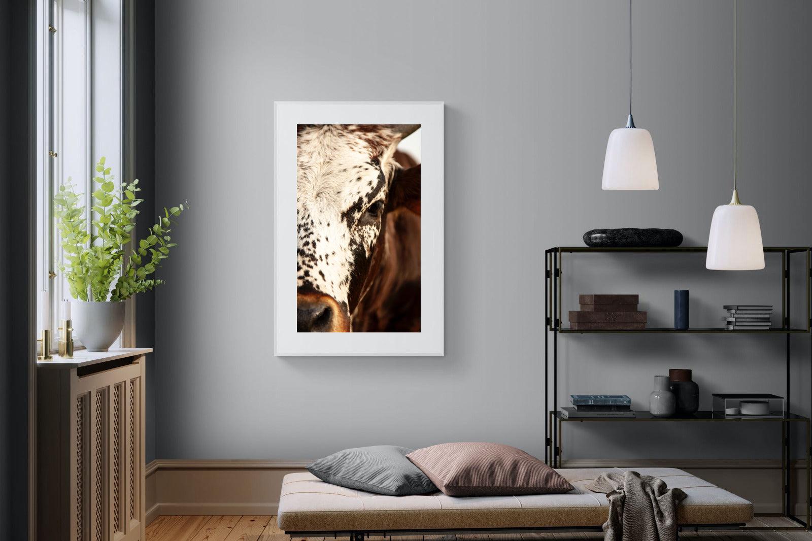 Nguni Close-Wall_Art-100 x 150cm-Framed Print-White-Pixalot