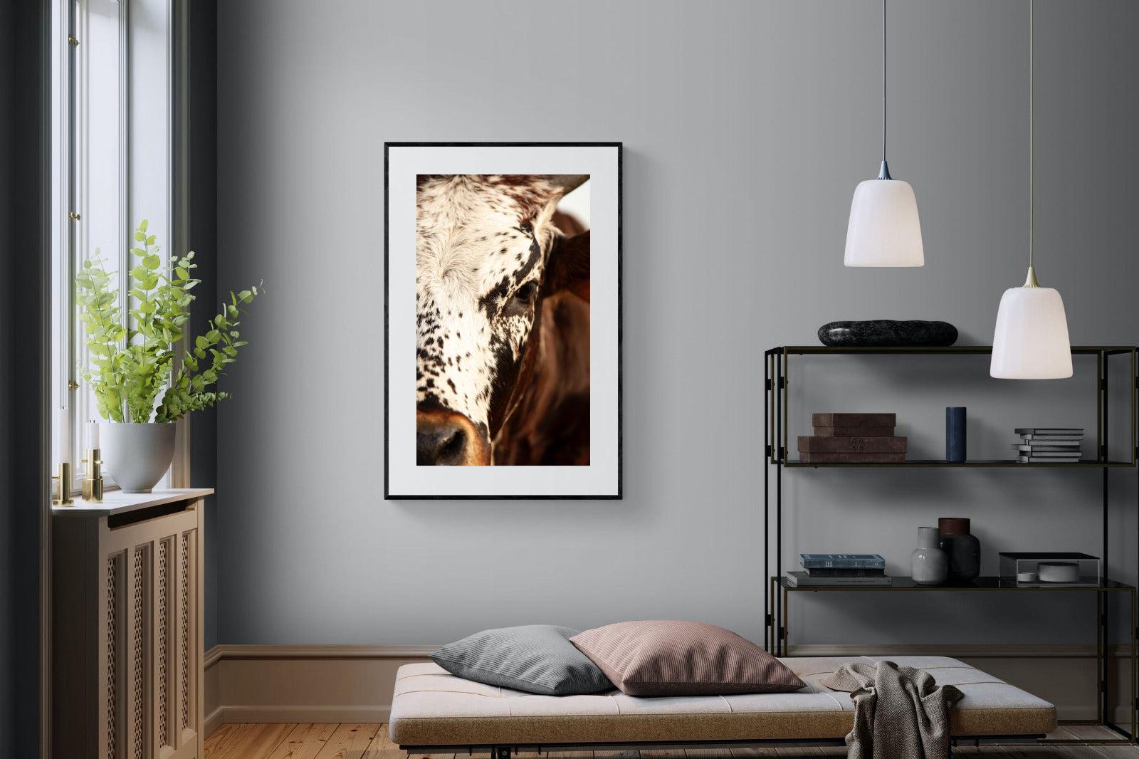 Nguni Close-Wall_Art-100 x 150cm-Framed Print-Black-Pixalot