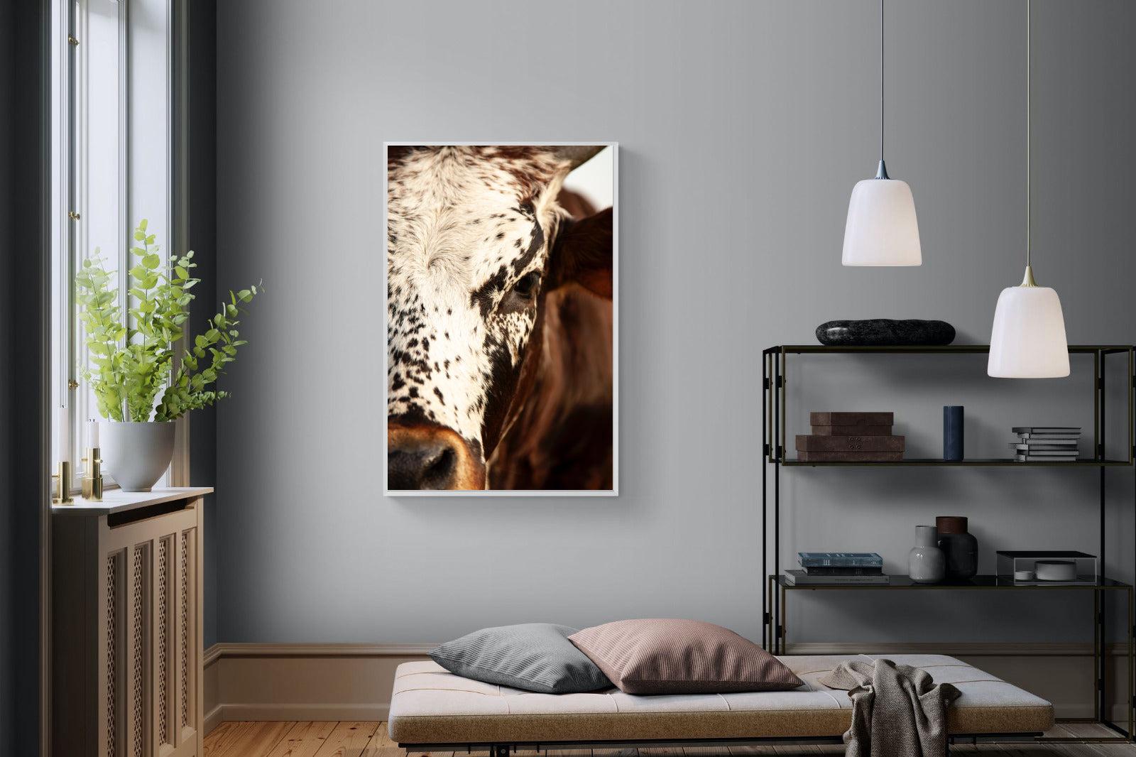Nguni Close-Wall_Art-100 x 150cm-Mounted Canvas-White-Pixalot