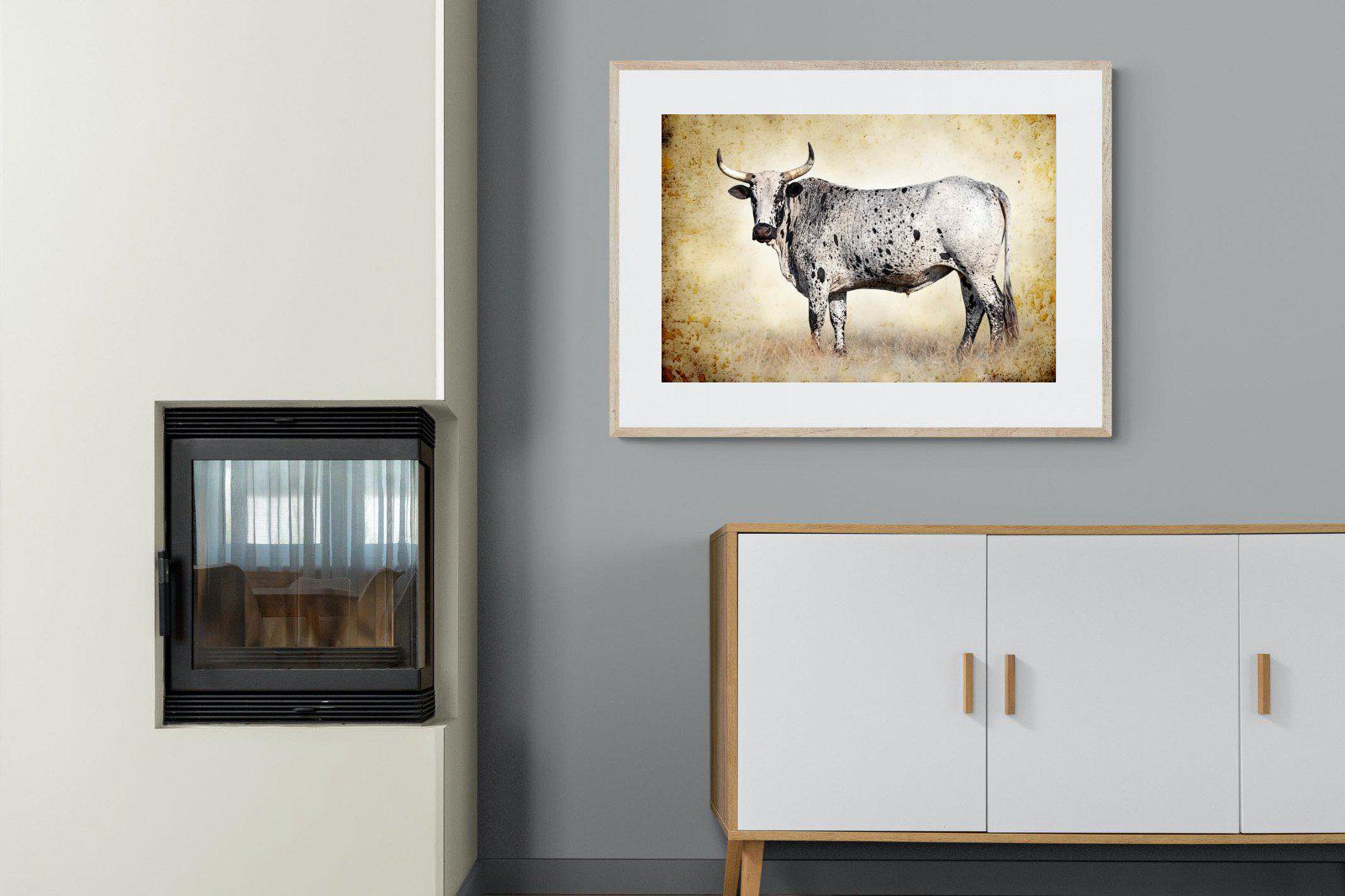 Nguni Ox-Wall_Art-100 x 75cm-Framed Print-Wood-Pixalot