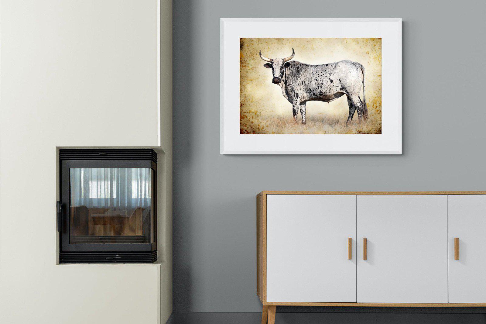 Nguni Ox-Wall_Art-100 x 75cm-Framed Print-White-Pixalot
