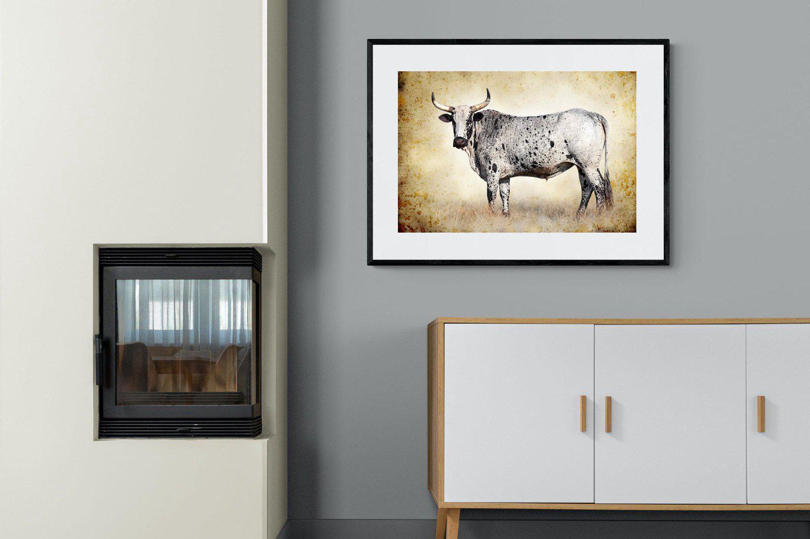 Nguni Ox-Wall_Art-100 x 75cm-Framed Print-Black-Pixalot